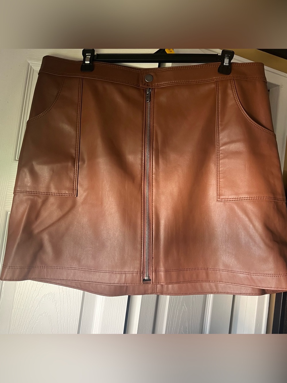 No Boundaries Brown Faux Leather A-Line Zip Skirt